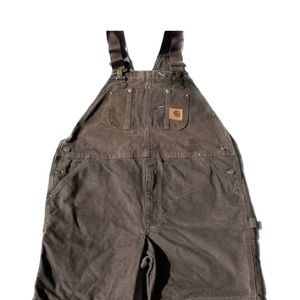 Men’s Carhartt Brown Double Knee Unlined Duck Overall Bibs 40x32